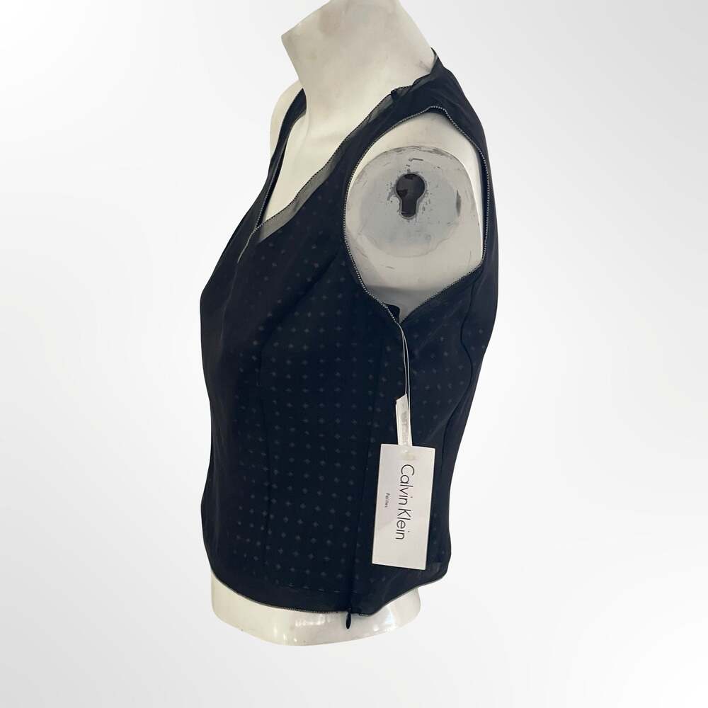Calvin Klein Petites Black Silk Geometric Print V-Neck Sleeveless Top - Picture 2 of 7